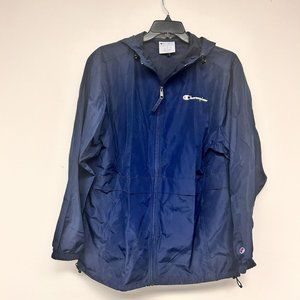 Champion hooded windbreaker mens size large blue in great condition no flaws